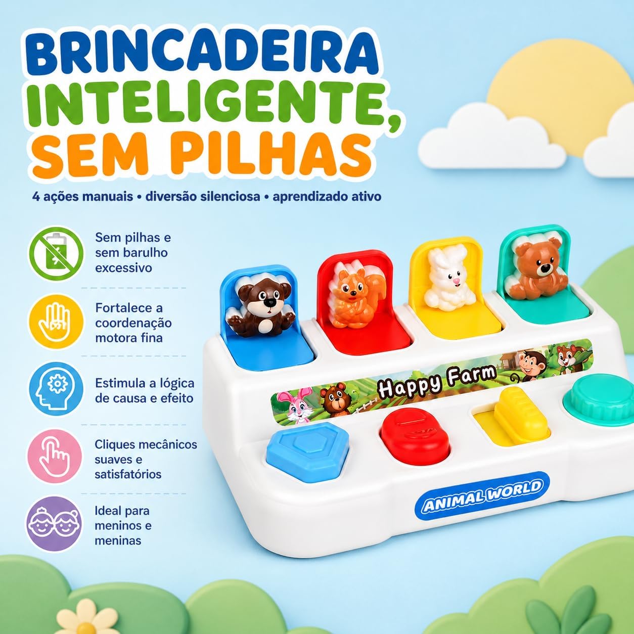 Brinquedo Educativo 1 Ano Bebe Montessori Pop-up Menino Menina Coordenação Motora Animal World Presente Dia das Crianças Causa e Efeito Quebra Cabeça Infantil Primeiros Passos Brinquedo Educativo 1 Ano Bebe Montessori Pop-up Menino Menina Coordenação Motora Animal World Presente Dia das Crianças Causa e Efeito Quebra Cabeça Infantil Primeiros Passos