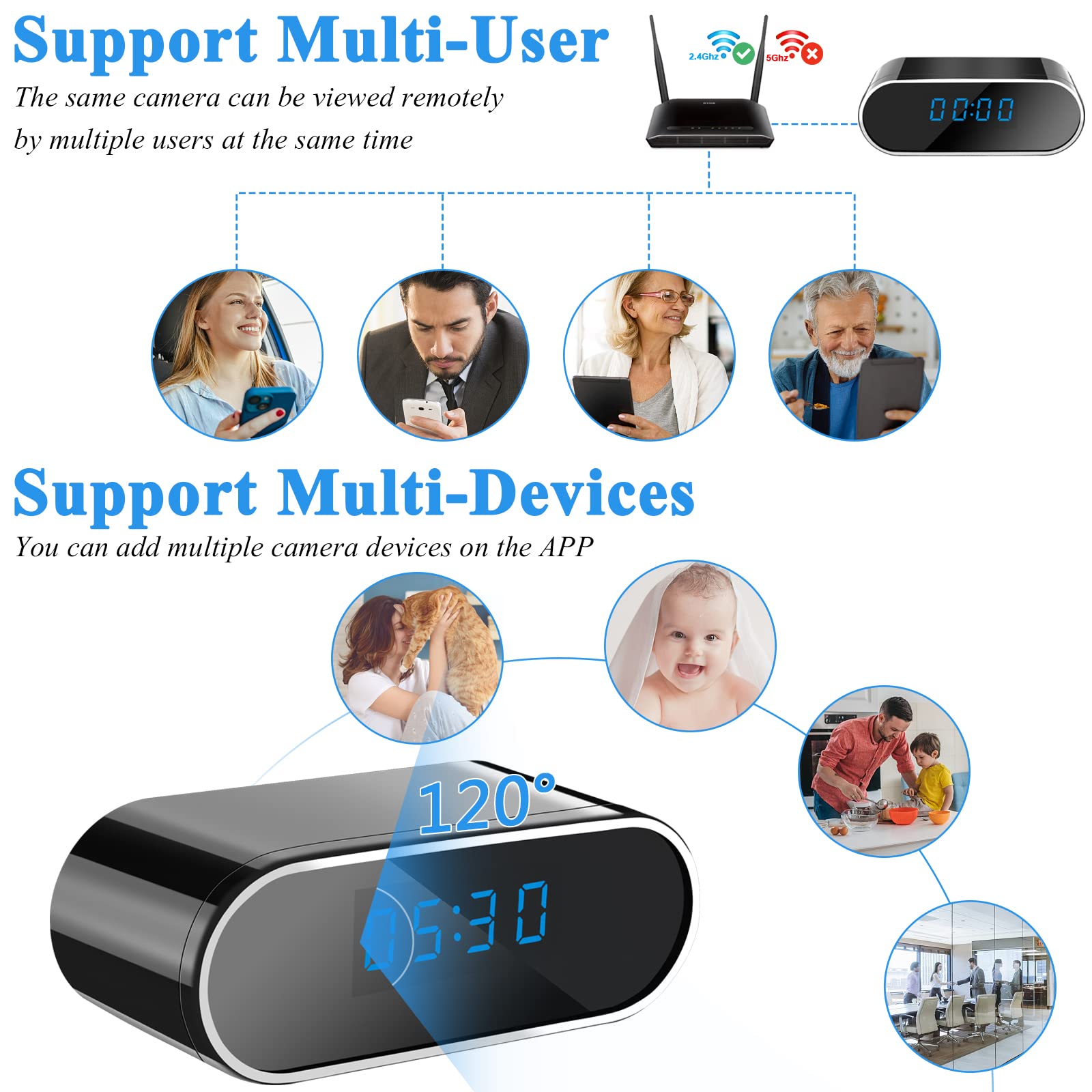 Mini Telecamera Spia WiFi 5G,Videocamera Sorveglianza Interno Sveglia | 1080P Spy Cam Senza Fili , 150 ° Microcamera Spia Telecamera Visione Notturna, Rilevamento del Movimento