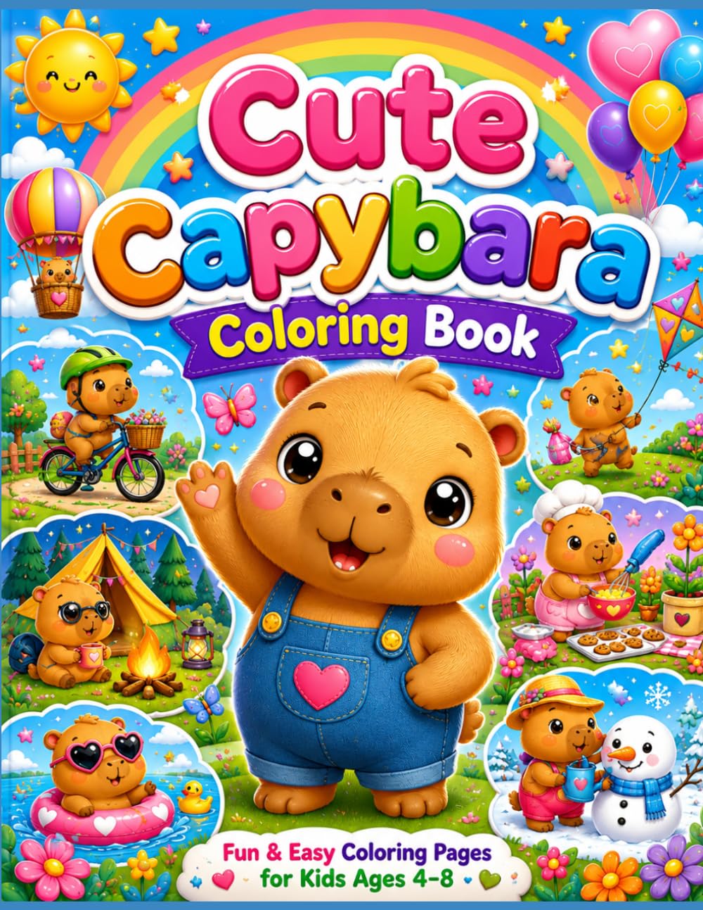 Cute Capybara Coloring Book: Fun & Easy Coloring Pages for Kids Ages 4–8
