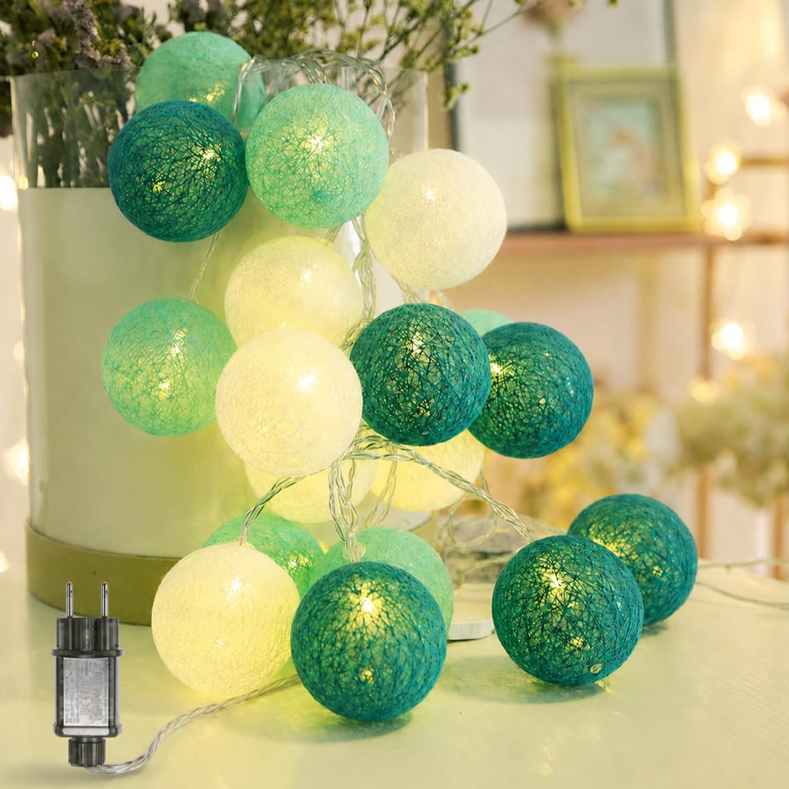 LED Lichterkette Baumwollkugeln – 5 M Mit 20 LEDs, Stecker, IP44, Für Weihnachten, Hochzeit & Indoor-Deko