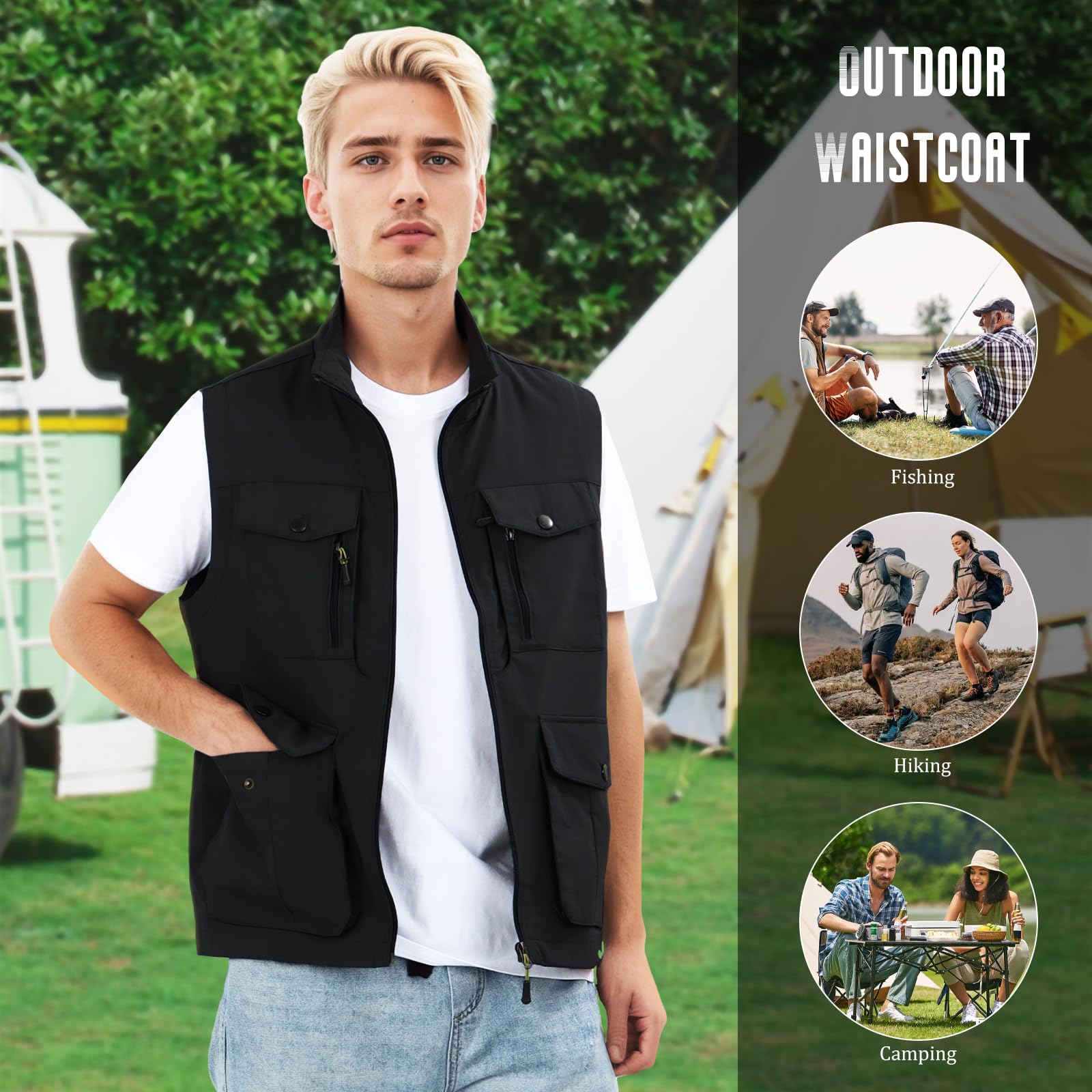 Chaleco de Pesca para Hombre con Múltiples Bolsillos Chaleco Informal Ligero Transpirable Fotografía de Viajes al aire Libre Chaqueta sin Mangas