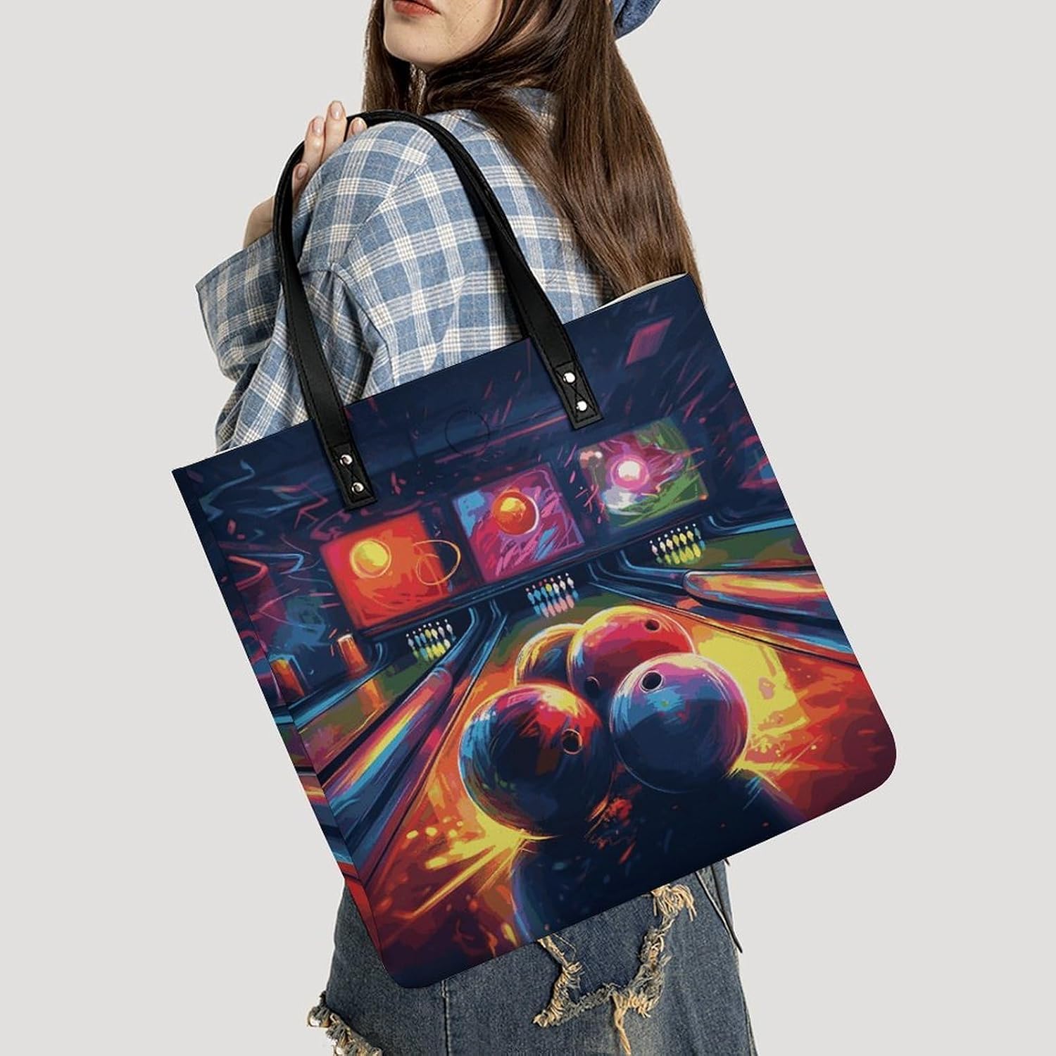 Bowling Balls Handbags Large Capacity, Tote Bag Stylish Slouchy, Shoulder Bags for Work Beach Travel And Shopping Grocery.