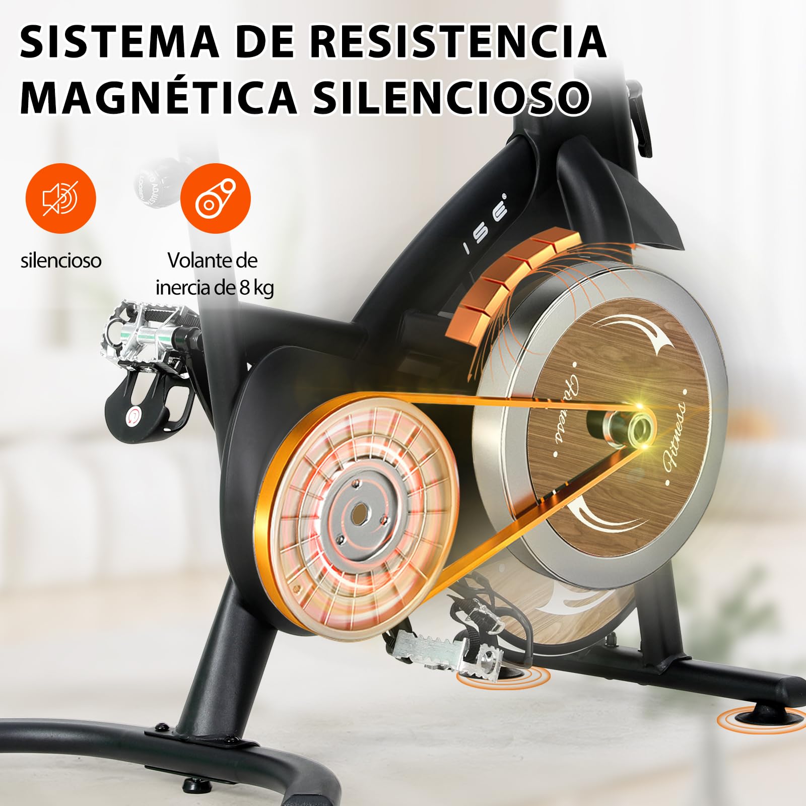 ISE Bicicleta Estática con Resistencia Magnética 8kg Volante,Bici Estatica con Pantalla LCD,Gran Soporte Para Tableta,Bicicletas Estaticas en Casa con Asiento Cómodo,Silencioso, Estabilidad,Max.130kg
