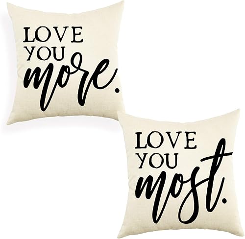 Ogiselestyle Juego de 2 fundas de almohada de granja con frase "Love You More Love You Most Quote", 18 x 18 pulgadas, fundas de cojín decorativas