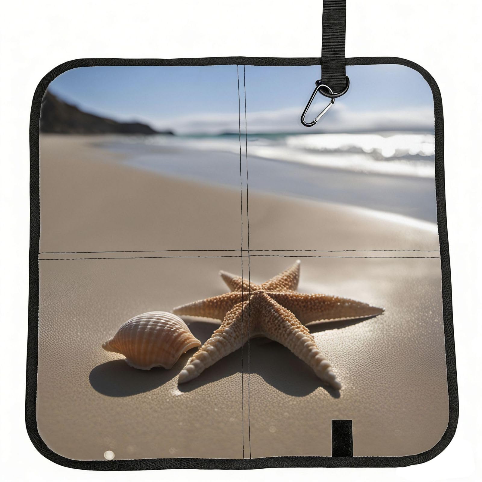 UVBDF Starfish Seashell Sandy Beach Print Outdoor Sitting Cushion Folding Seat Pad Compact Portable Picnic Bench Cushion Mat