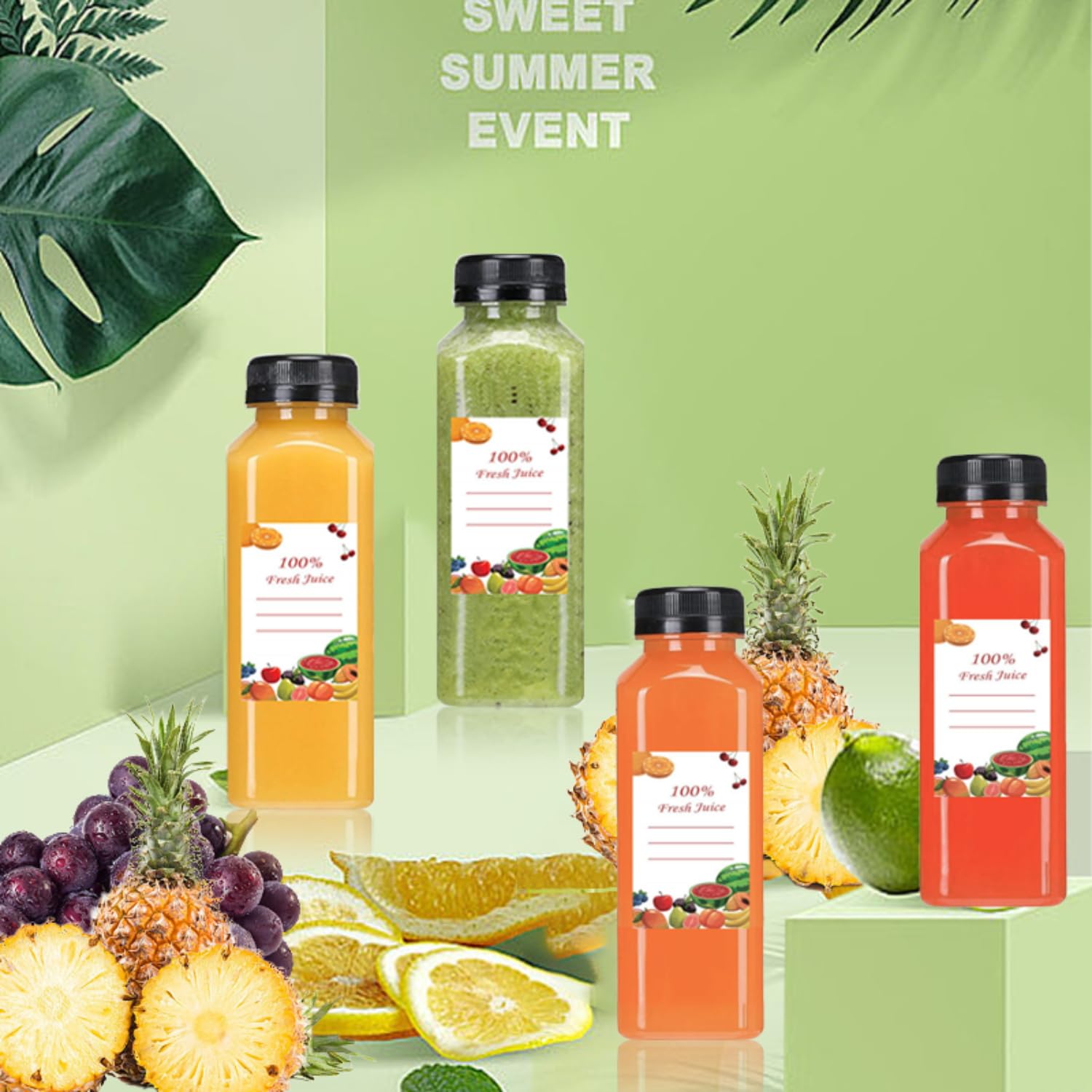 Lot de 20 bouteilles d'eau vides réutilisables en plastique avec bouchons, 240 ml, avec couvercles noirs inviolables pour jus, smoothie, lait (240 ml)