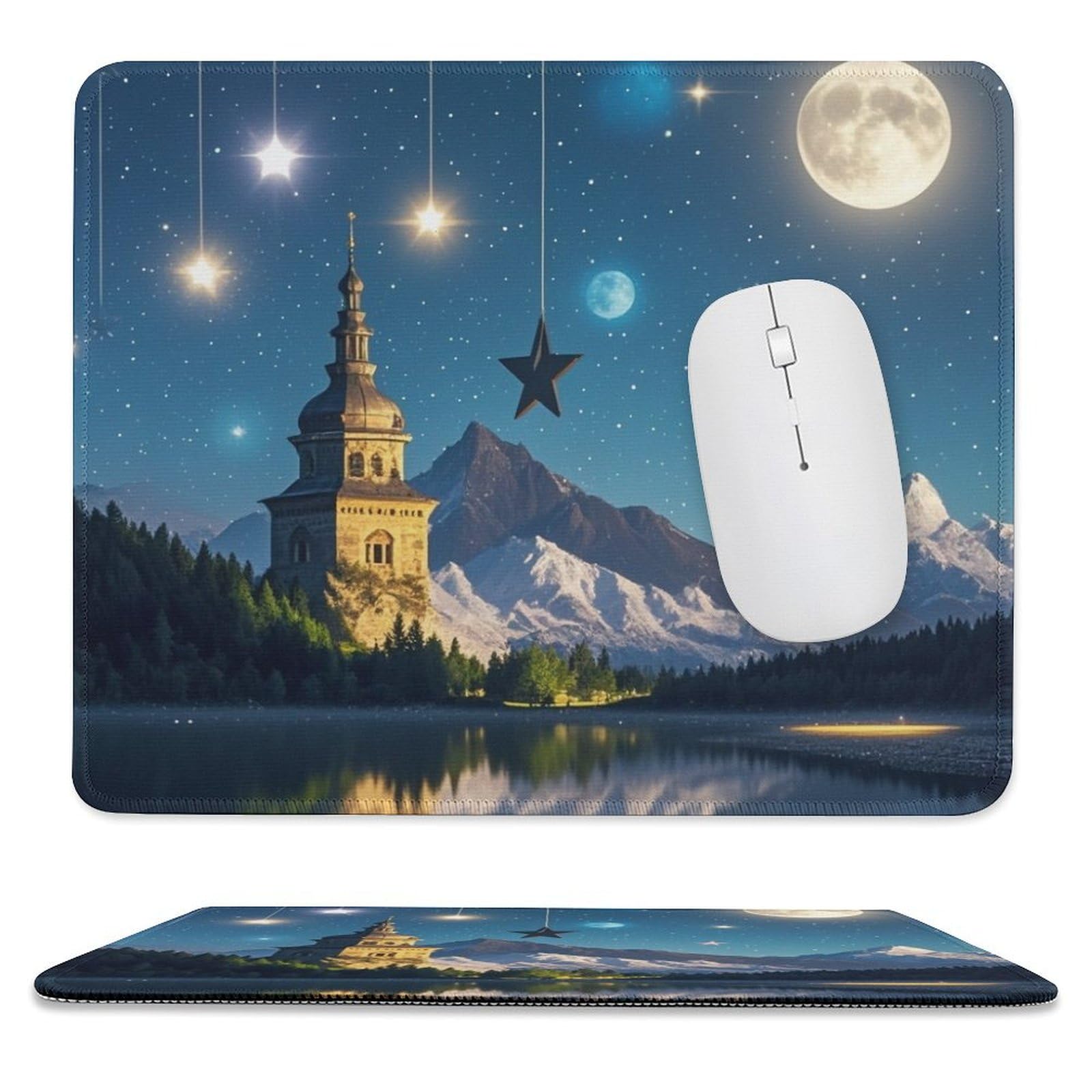 Mouses Pad 9.8"x11.8" Mouses Mat with Non-Slip Rubber Nightsky Hanging Moon Stars Computer Keyboard Mat for Wireless Mouses Gaming Desk Pad for Home 10 X 12in