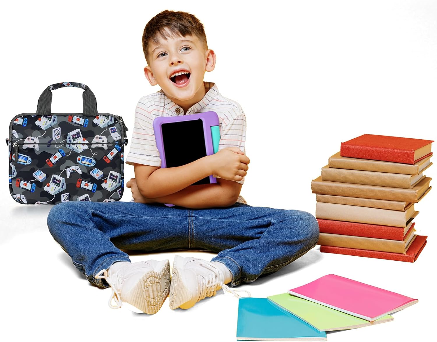 Kids Tablet Bag for Boys, Kids Tablet Carrying Case for Fire HD 10, HD 8, Fire 7 Sleeve Bag Kid Kindle Bag, iPad Bag for Kid, Games Camo Black