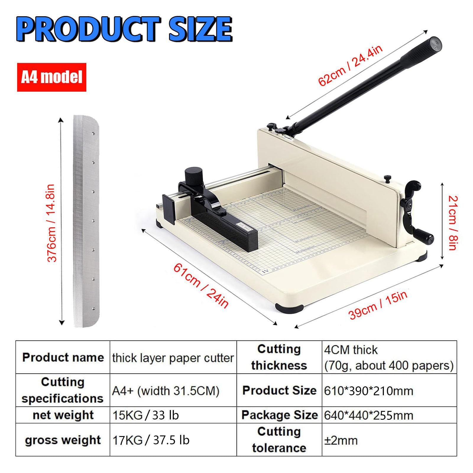 Taglierina per Carta A4/A3, affettatrice a Leva, tagliatrice di precisione con Lame da 315/440 mm, per Impianti di Stampa, uffici, scuole e Usi Artigianali A4+Blade*1