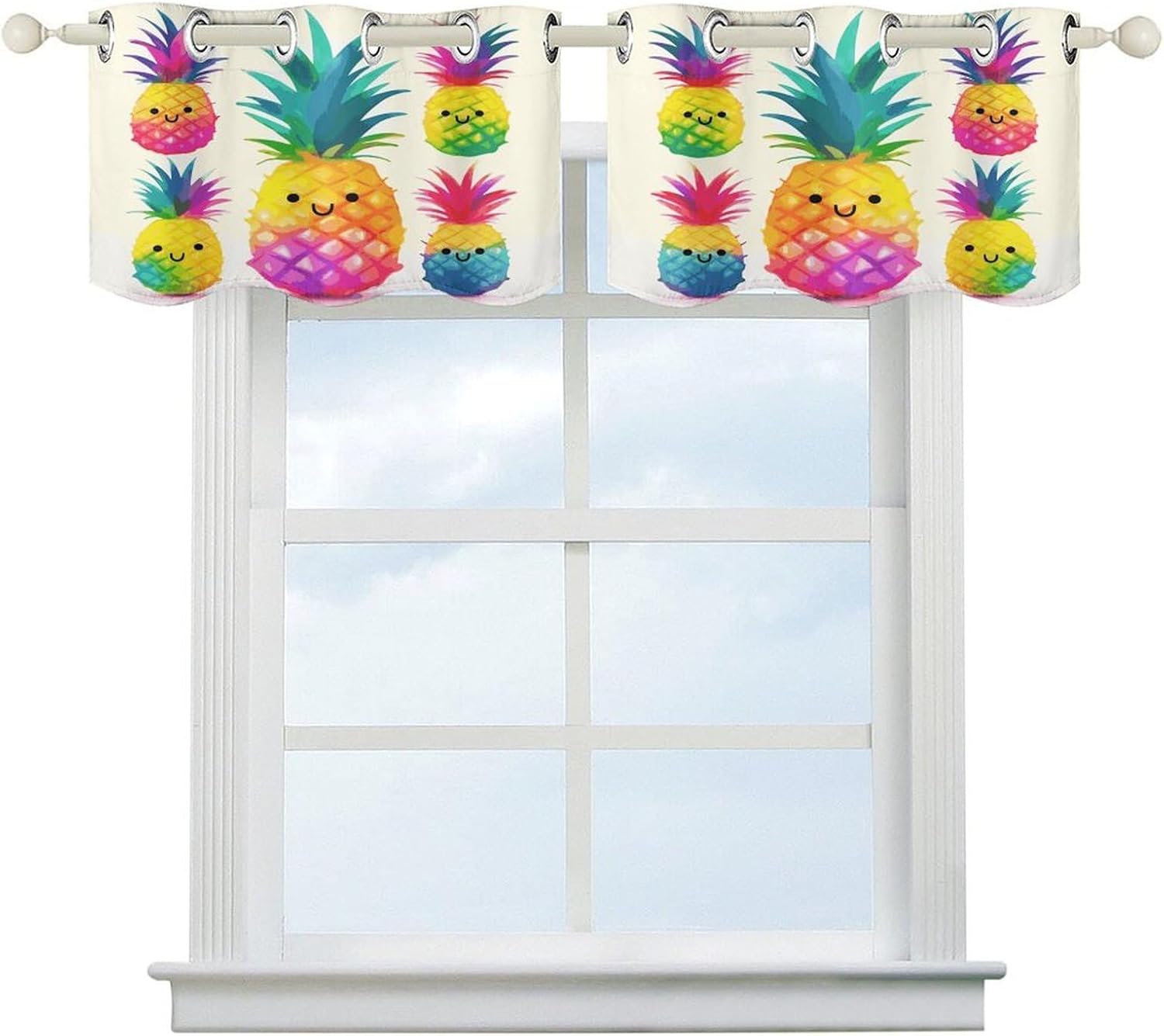 Rainbow Pineapple Cartoon 2 Pack Valance Curtains Window Treatments. Adjustable Curtain with Rod Pocket.Cafe Curtains is Half Curtains for Privacy Decorative 52x18.1 Inch.