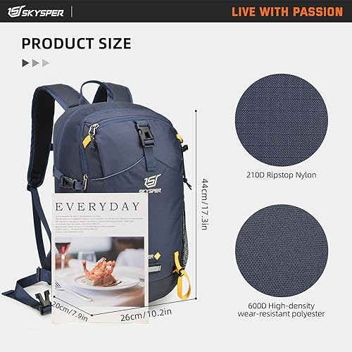 Miniatura 4 de SKYSPER Mochila pequeña de senderismo de 20 litros, mochila de viaje ligera con correa para la cintura para mujeres y hombres, Azul marino