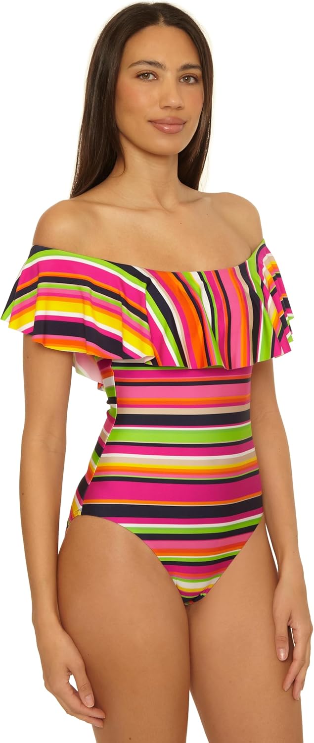 Trina Turk Womens Ruffle One Piece Swimsuit, Off Shoulder, Bathing Suits for Women - Image 2