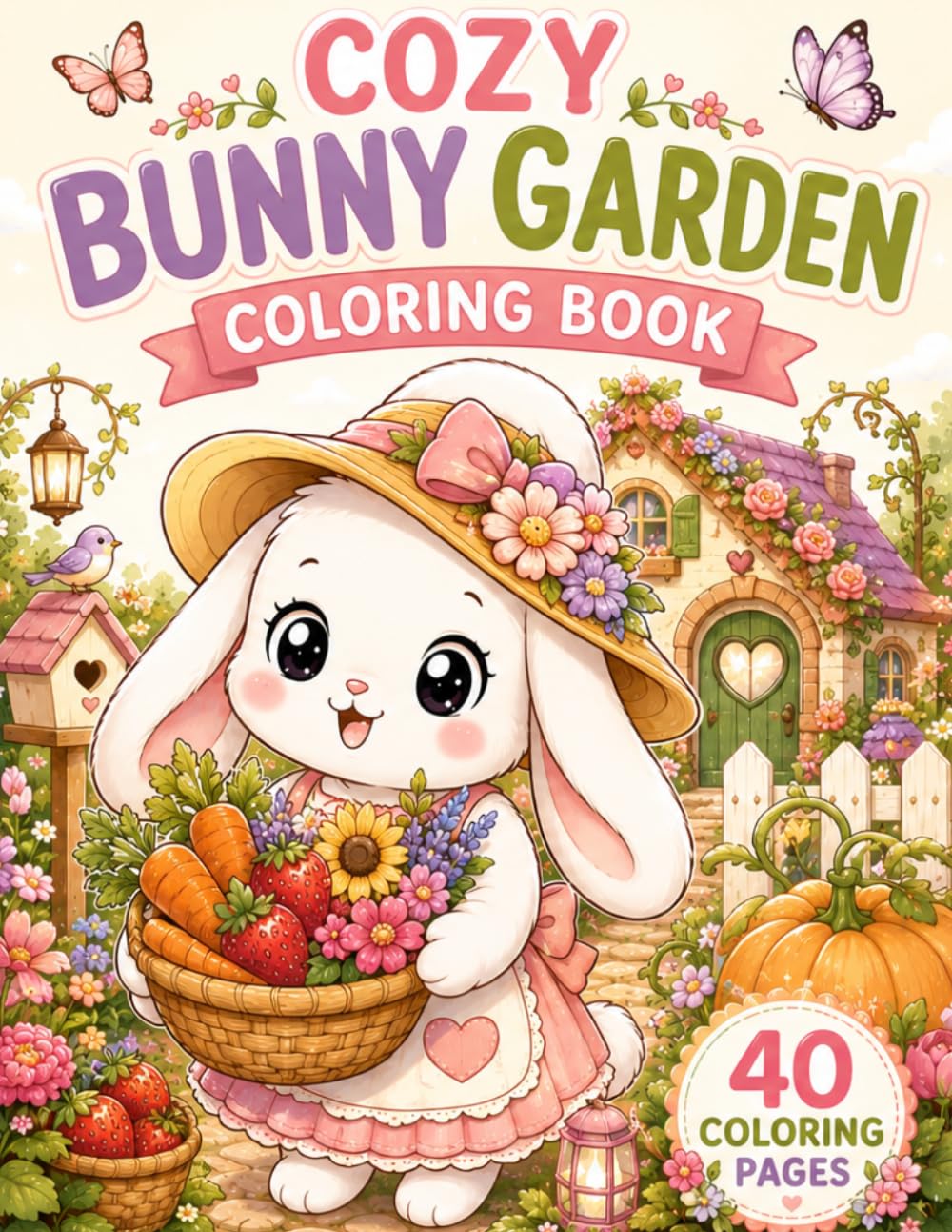 COZY BUNNY GARDEN COLORING BOOK: 40 Cute and Relaxing Coloring Pages Featuring Adorable Bunnies, Cottage Gardens, Flowers, Farm Life and Cozy Nature Scenes