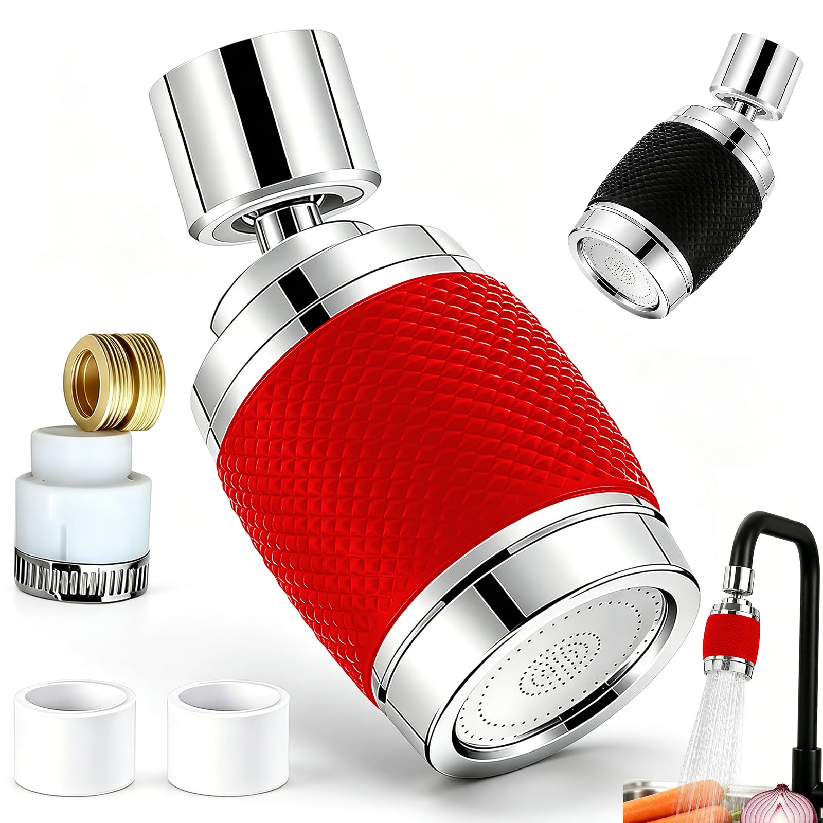 360° Rotating Water Filter Tap for Kitchen Sink, 3 Mode Splash-Proof Facuet Spray Head with 2 Filter Cartridge, Kitchen Hygiene & Water Saving, Universal Tap Adapter Attachment