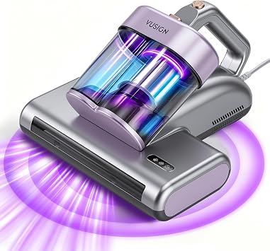 VUSIGN Mattress Vacuum Cleaner, 16Kpa Bed Vacuum Cleaner with 253.7nm UV-C Light, 140F Heat, 40000RPM, HEPA Filter & Ultrasonic, Double-Cup Handheld Vacuums for Bed, Sofa, Couch, CribCorded, 500W