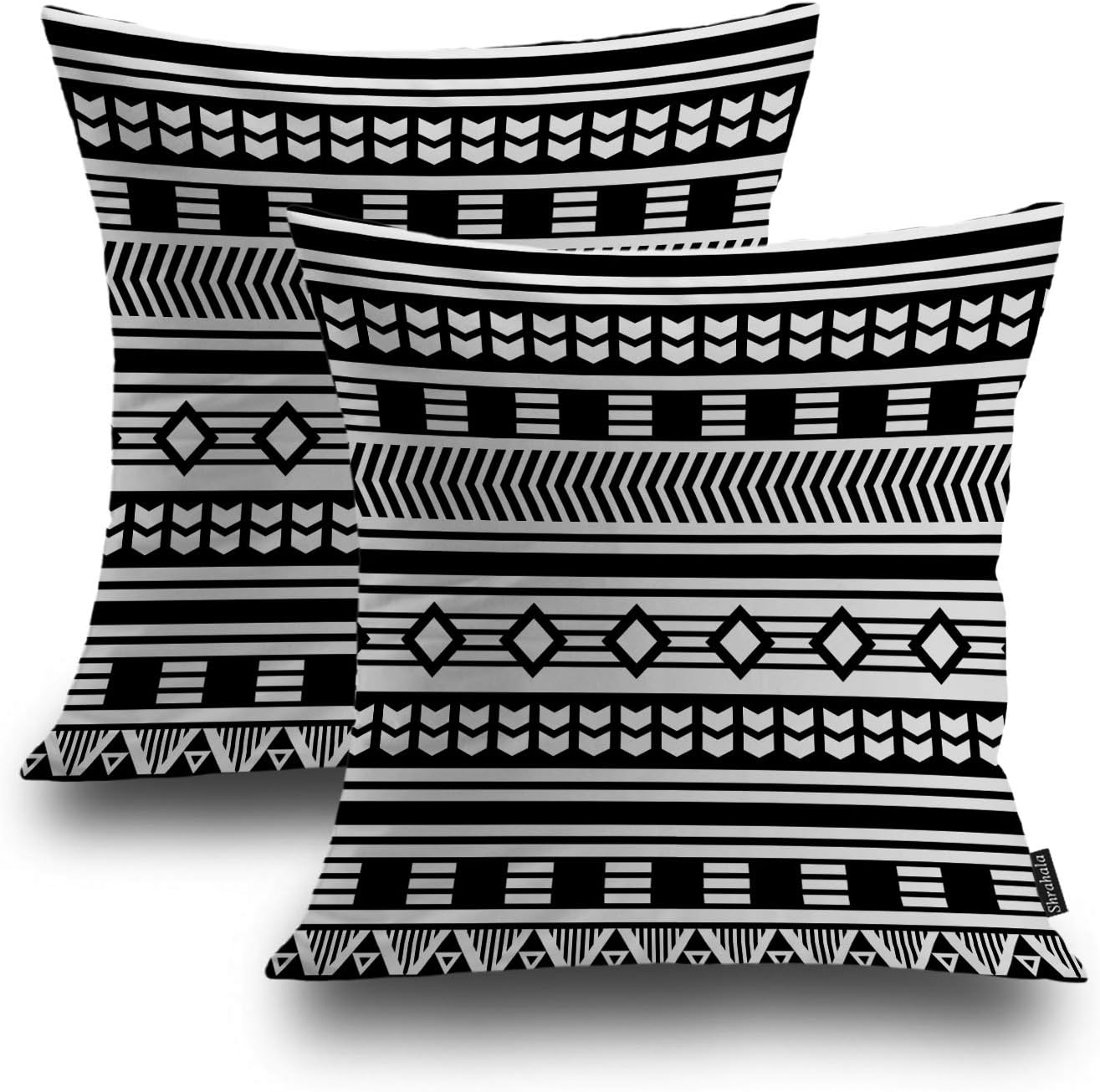 Shrahala Boho Tribal Decorative Pillow Covers, Black and