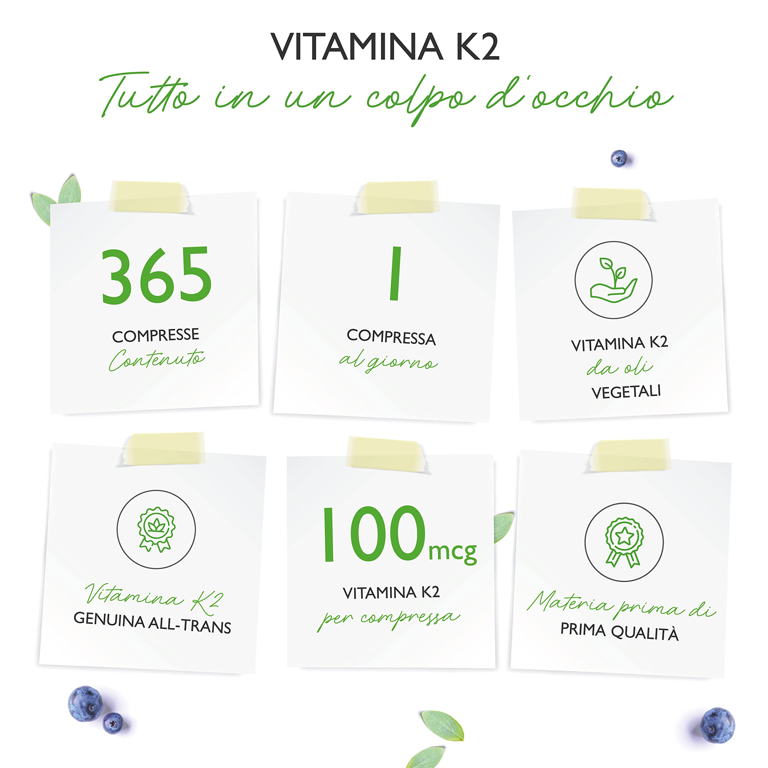 Vitamina K2-365 compresse - Materia prima premium: vera K2 con il 99,7+% di MK7 completamente trans (K2VITAL® by Kappa) - Dosaggio elevato - Vegano