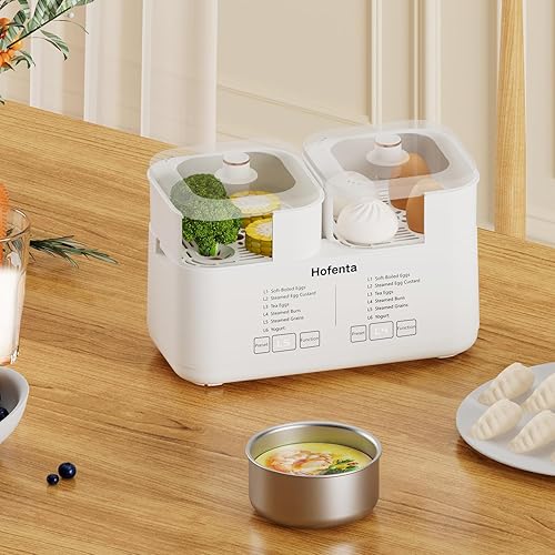 Miniatura 7 de Hofenta Olla eléctrica rápida de huevos de 2 niveles, vaporizador de huevos de 16 huevos con temporizador (0.5-9.5 horas), apagado automático, 6 en
