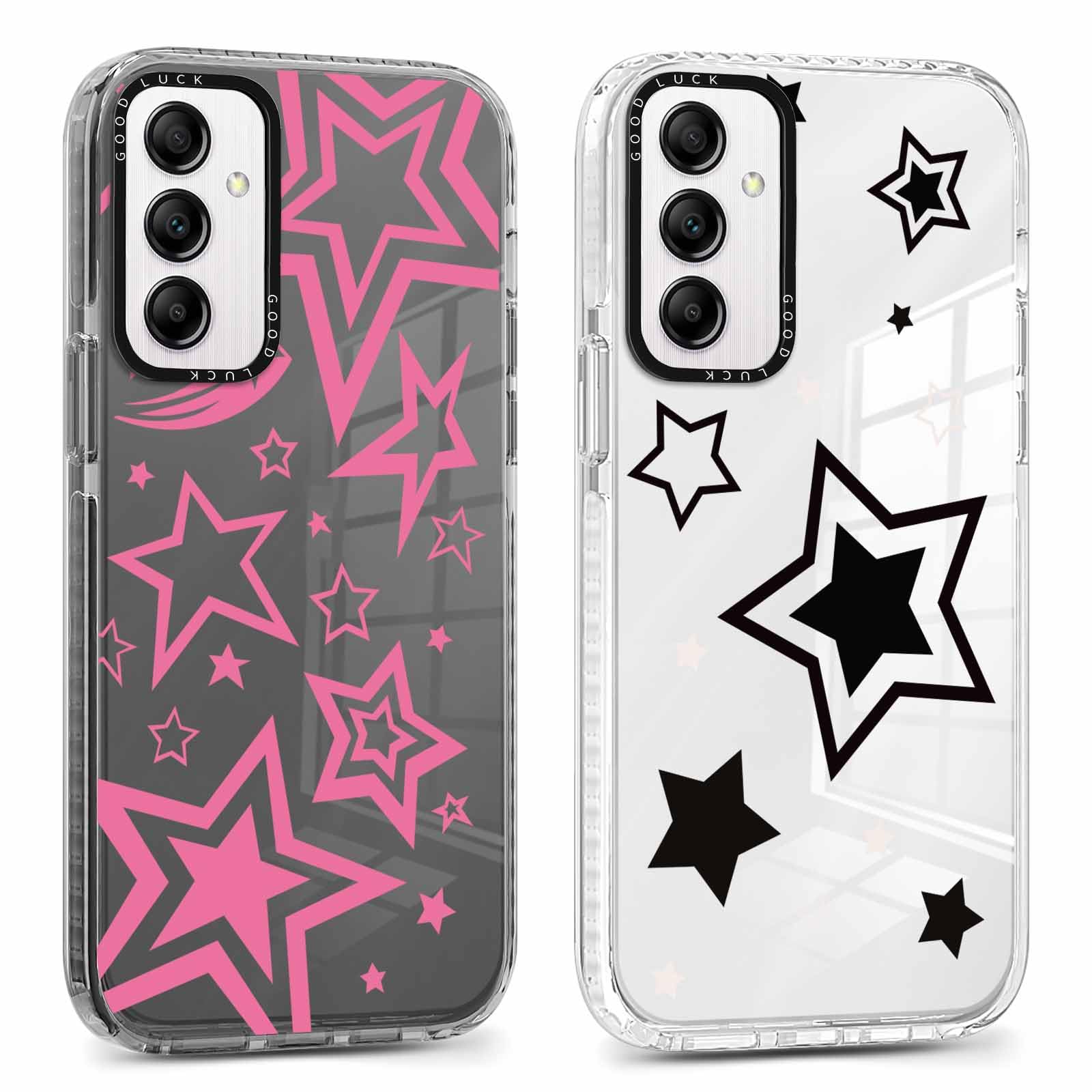 RUMDEY 2 Pack Cute Stars Phone Case for Samsung Galaxy A14 5G, Fashion Design Soft Slim Clear Case Shockproof TPU Bumper Protective Cover for Women