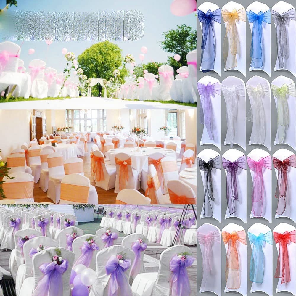 25 pezzi 275 cm telai per sedia in organza trasparente fascia nastro cintura fiocco copertura rustico festa di nozze compleanno banchetto cerimonia decorazione-rosa