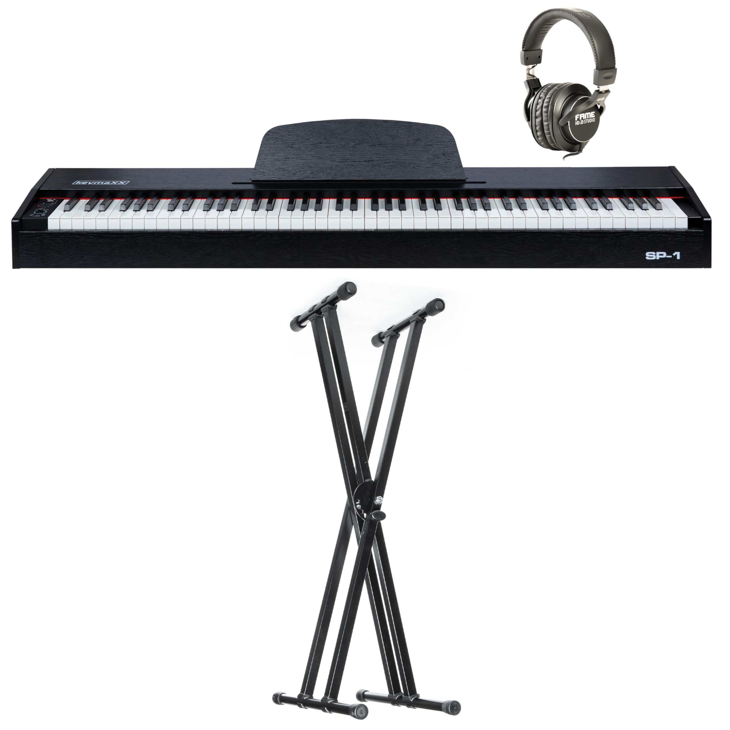 SP-1 Stagepiano-Set, 88 Tasten Hammermechanik, USB MIDI, 128-fache Polyphonie, inklusive Ständer und Kopfhörer