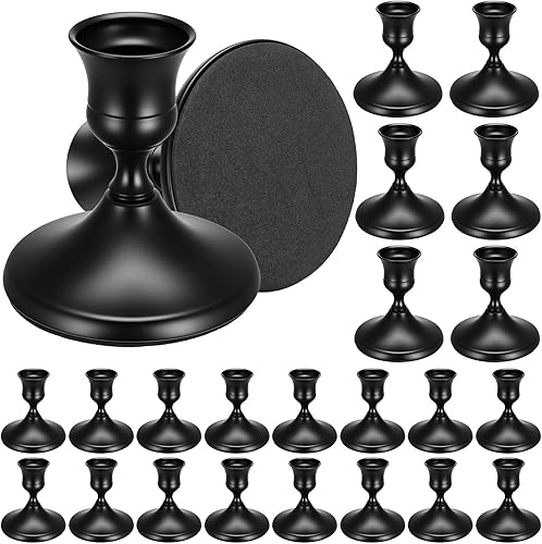 24PCS Brass Black Taper Candle Holders Set, Vintage Metal Candlestick Holders for Table Centerpiece, Wedding Reception, Festive Christmas Mantel