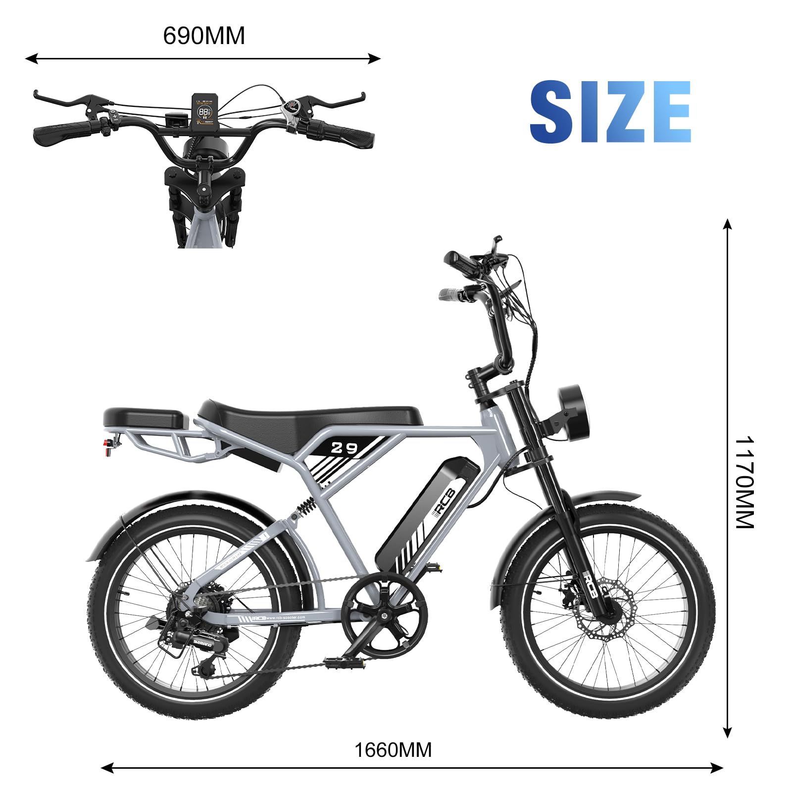 RCB 20'' E Bike, Elektrisches Mountainbike für Erwachsene, Pendel-Elektrofahrrad mit Abnehmbarem 48-V-13-Ah-Akku, Reichweite 35–90 km