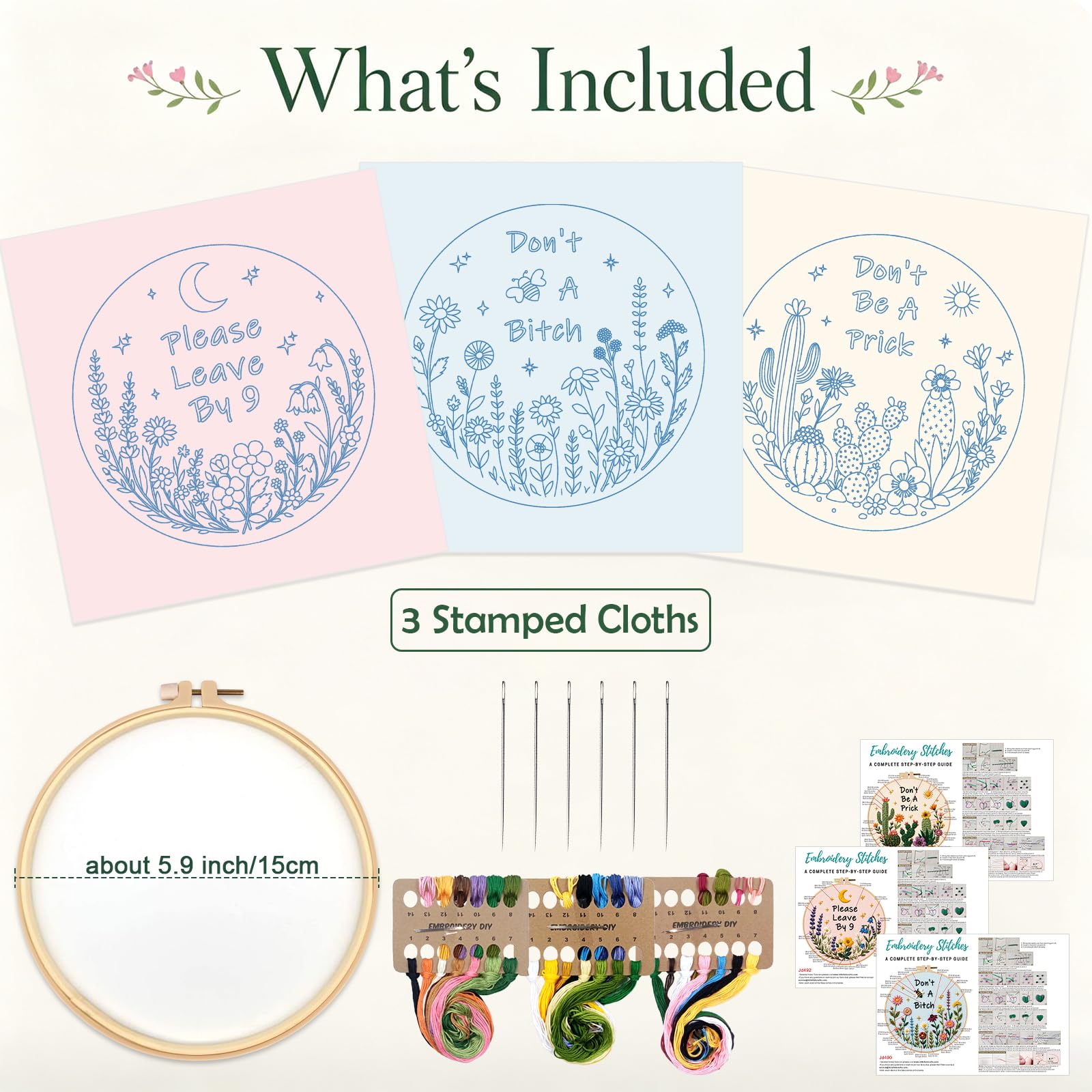 Beginner Embroidery Kits - 3 Floral Designs -3