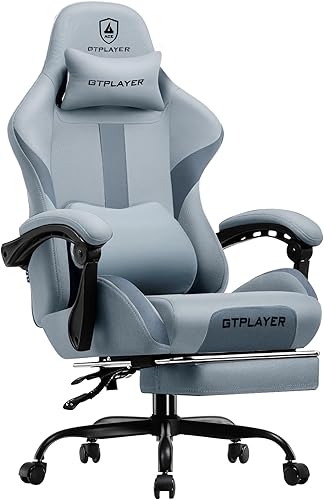 Miniatura 16 de GTPLAYER Silla de juegos con reposapiés y cojín de resorte de bolsillo, tela transpirable para escritorio de oficina en casa, silla ergonómica