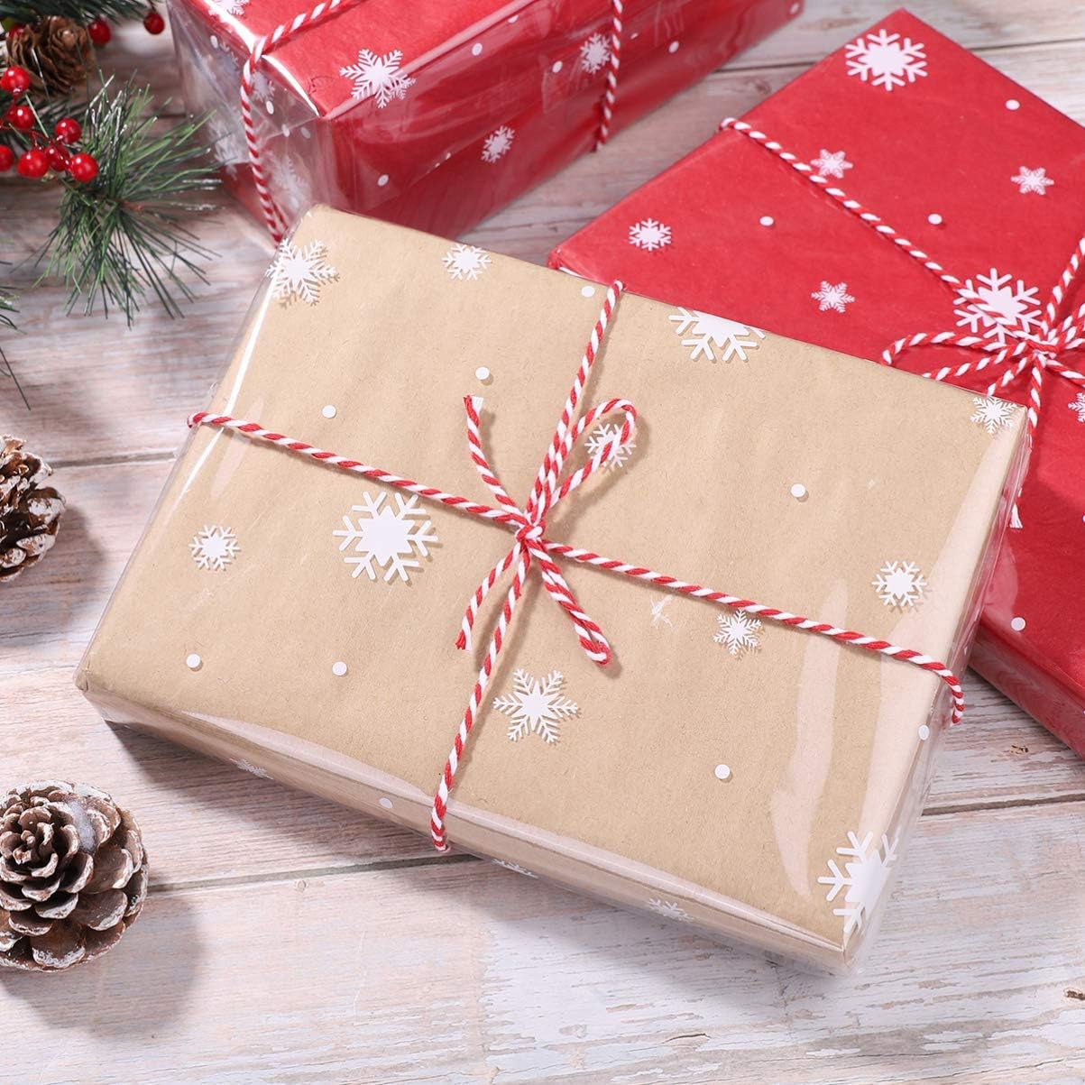 TOYANDONA Christmas Cellophane Wrap Roll, 2.5 Mil Thickness Clear Snowflake Cellophane Wrap Christmas Cellophane Wrapping Paper for Arts Crafts Baskets (30mx40cm)