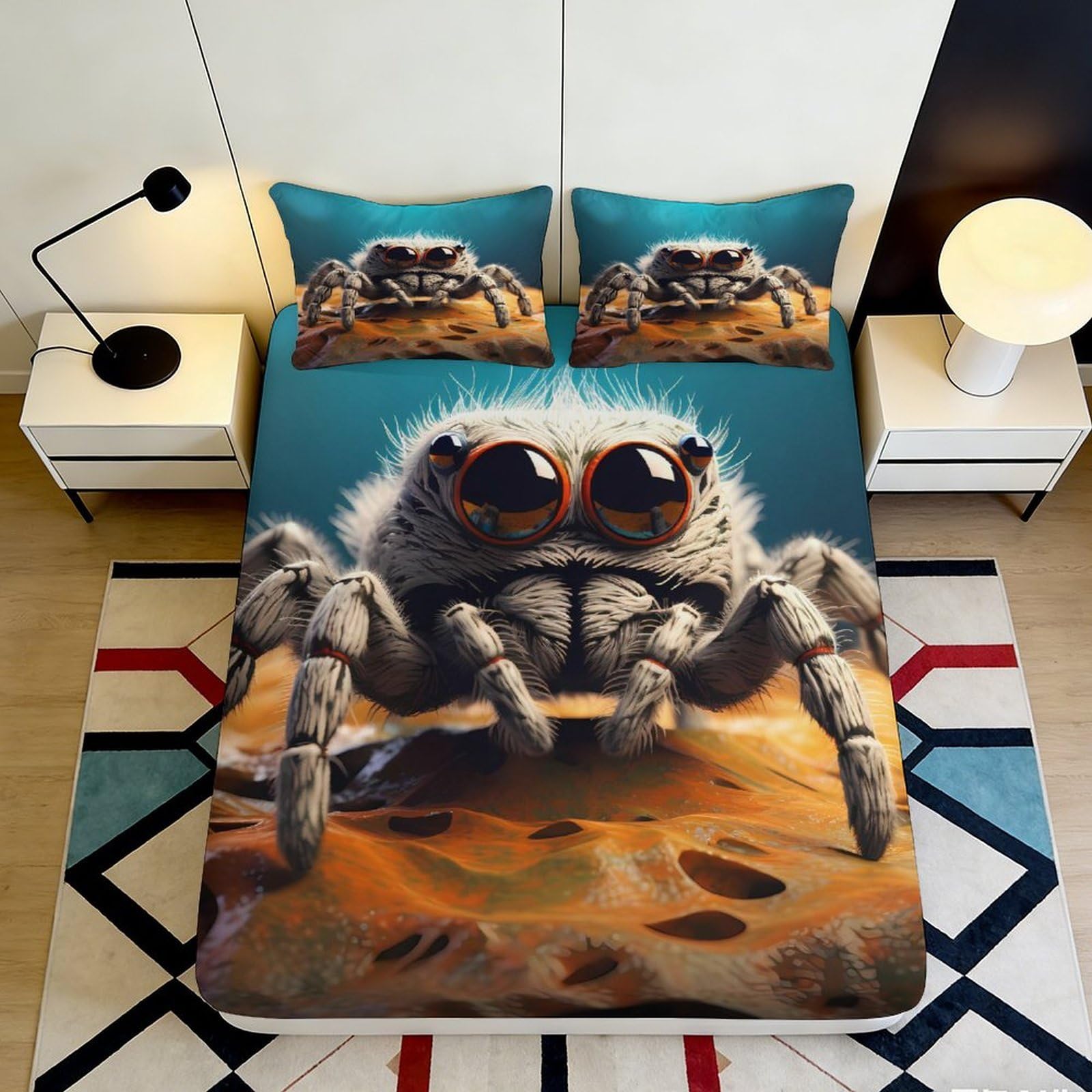 3D Printed Jumping Spider Fitted Sheet Microfiber Deep Pocket Bedroom Bedding Jumping Spider Mattress Fitted Cover for Adults Teens 90x200x25cm