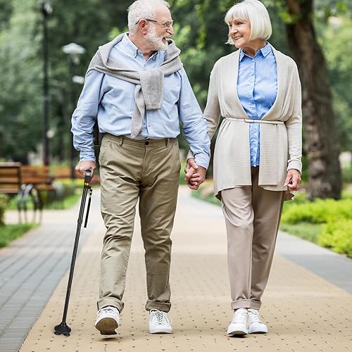 Miniatura 7 de Bastón para caminar con luz LED, plegable, ajustable, plegable, bastón de pie independiente, base cuádruple giratoria, bastones plegables para