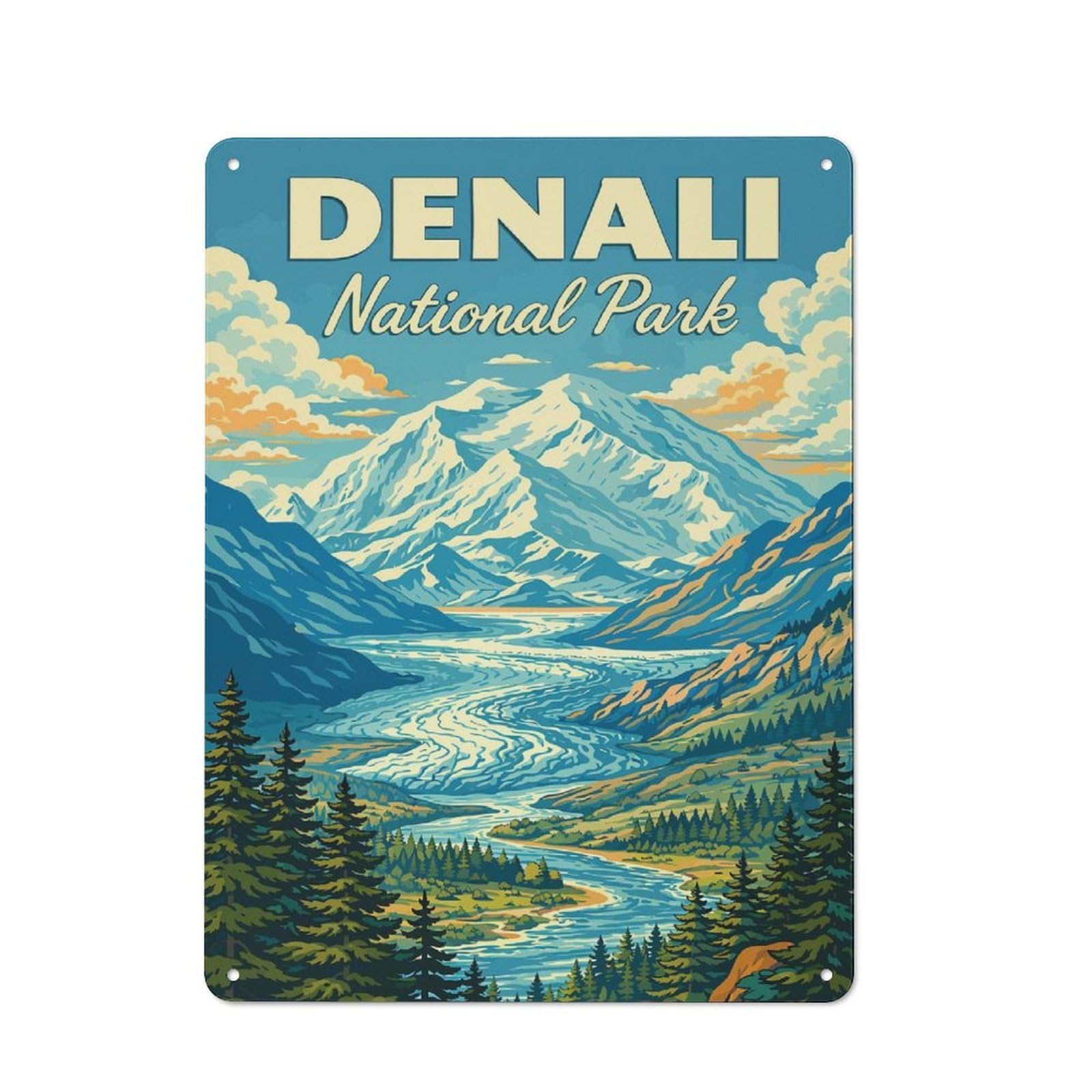 Junmoney Style-8 For Hobby Room Or Studio, Denali National Park Alaska Vintage Travel Poster – Alaska National Park Retro Landscape Retro Tin Sign 40X30cm, Gift For Creative Interior Collectors During The Christmas Se