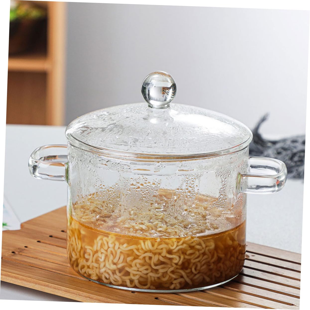 2 Stück Teiliges Hitzebeständiges Glas eintopfset Transparent Kochfester Borosilikat glas topf für Instant nudeln und Suppen Spülmaschinenfreundliches Küchenkochgeschirr