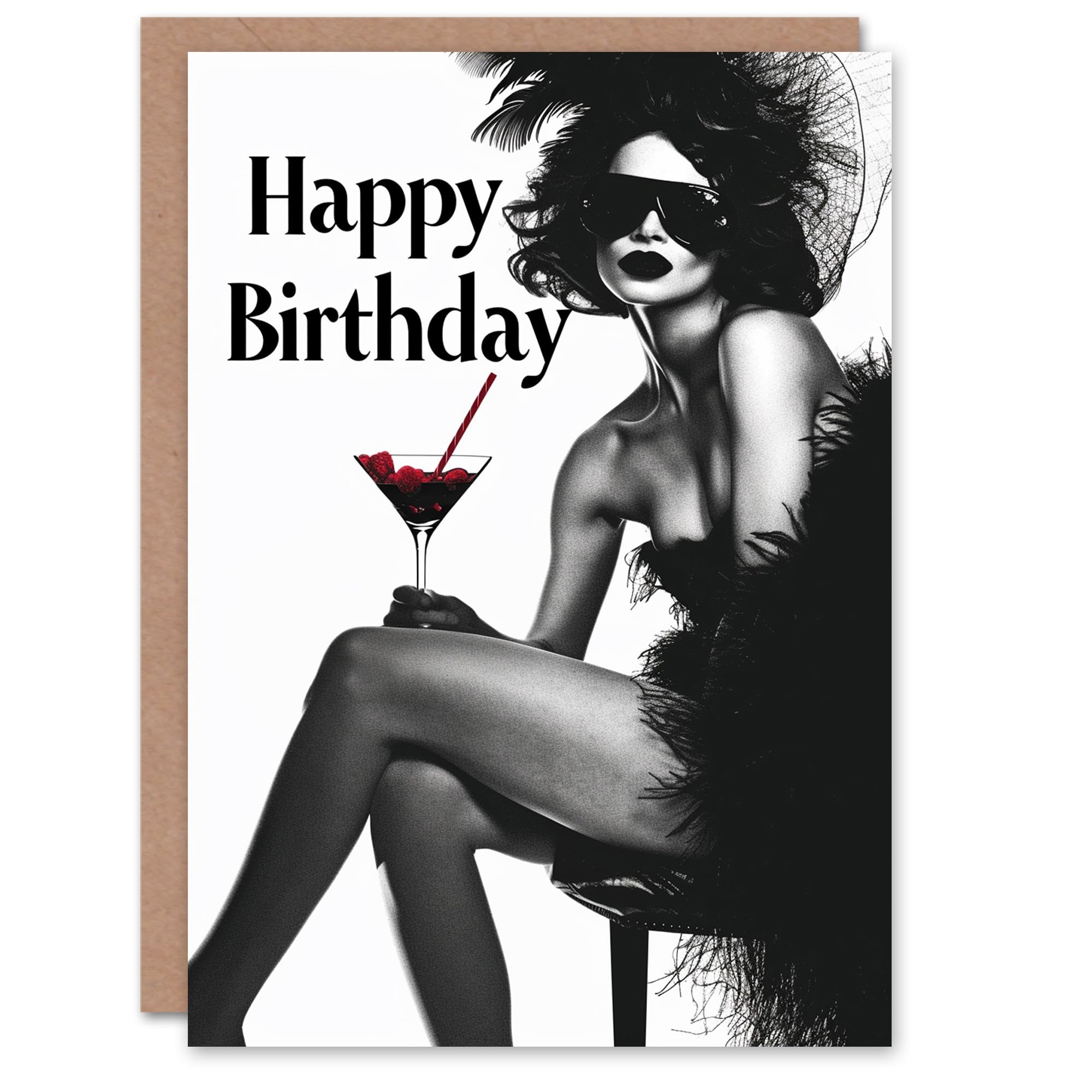 Artery8 Birthday Card Cool Burlesque Showgirl with Cocktail For Her Gran Sister Niece Daughter Wife Woman Greeting Card