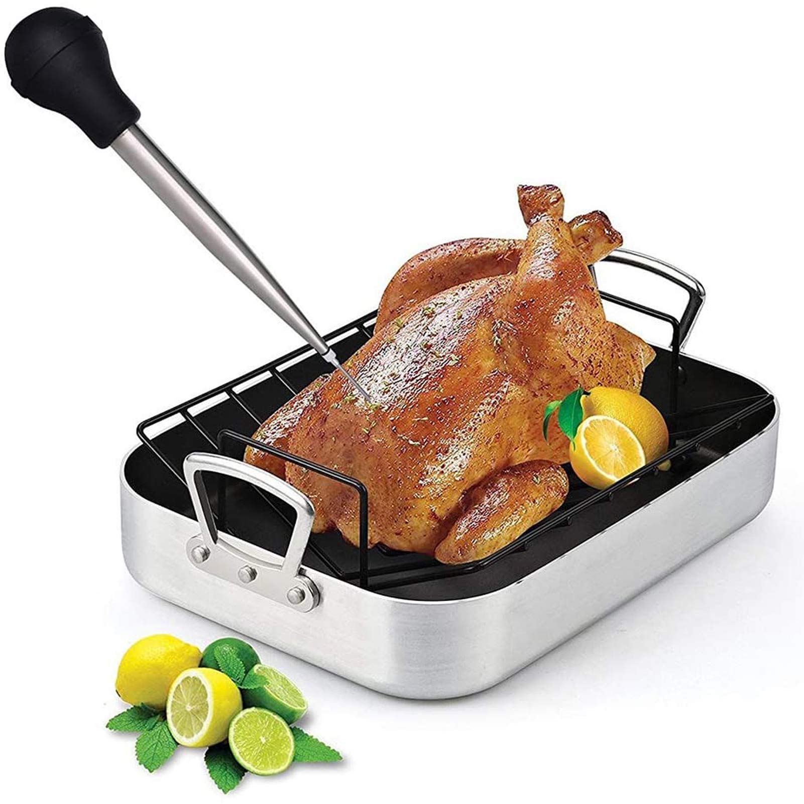 Siringa per Alimentare,Turkey Baster,Iniettore di Carne Siringhe,304 Acciaio Inox Pipetta per Salsa，Pompa per Condimenti, Inclusa Pennello in Silicone,Pulizia Pennello