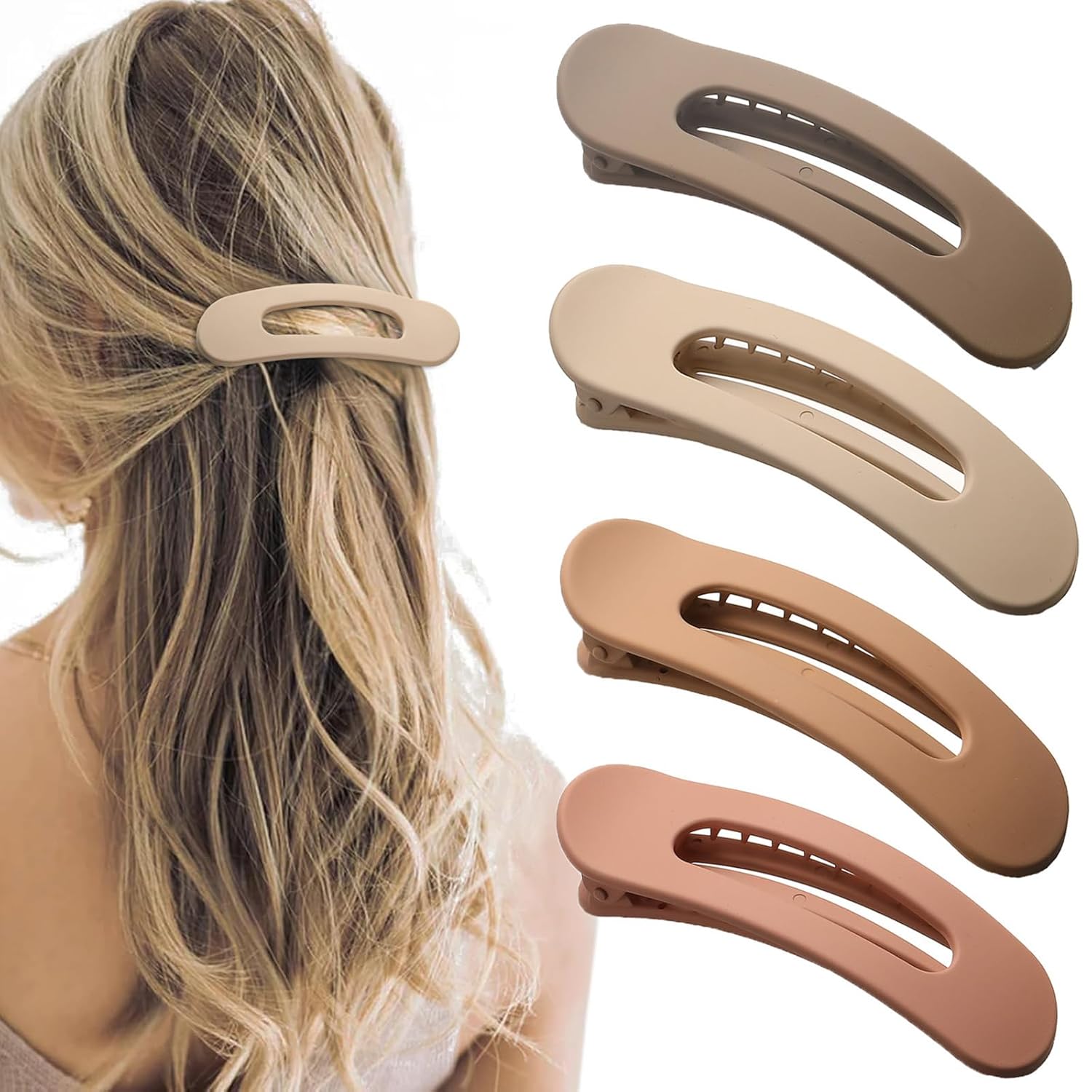 4 PCS Flat Claw Clips, Large Lay Flat Hair Clips for Women Girls, Strong Hold Non-slip Hair Claws for Thick Thin Hair (Matte 4)