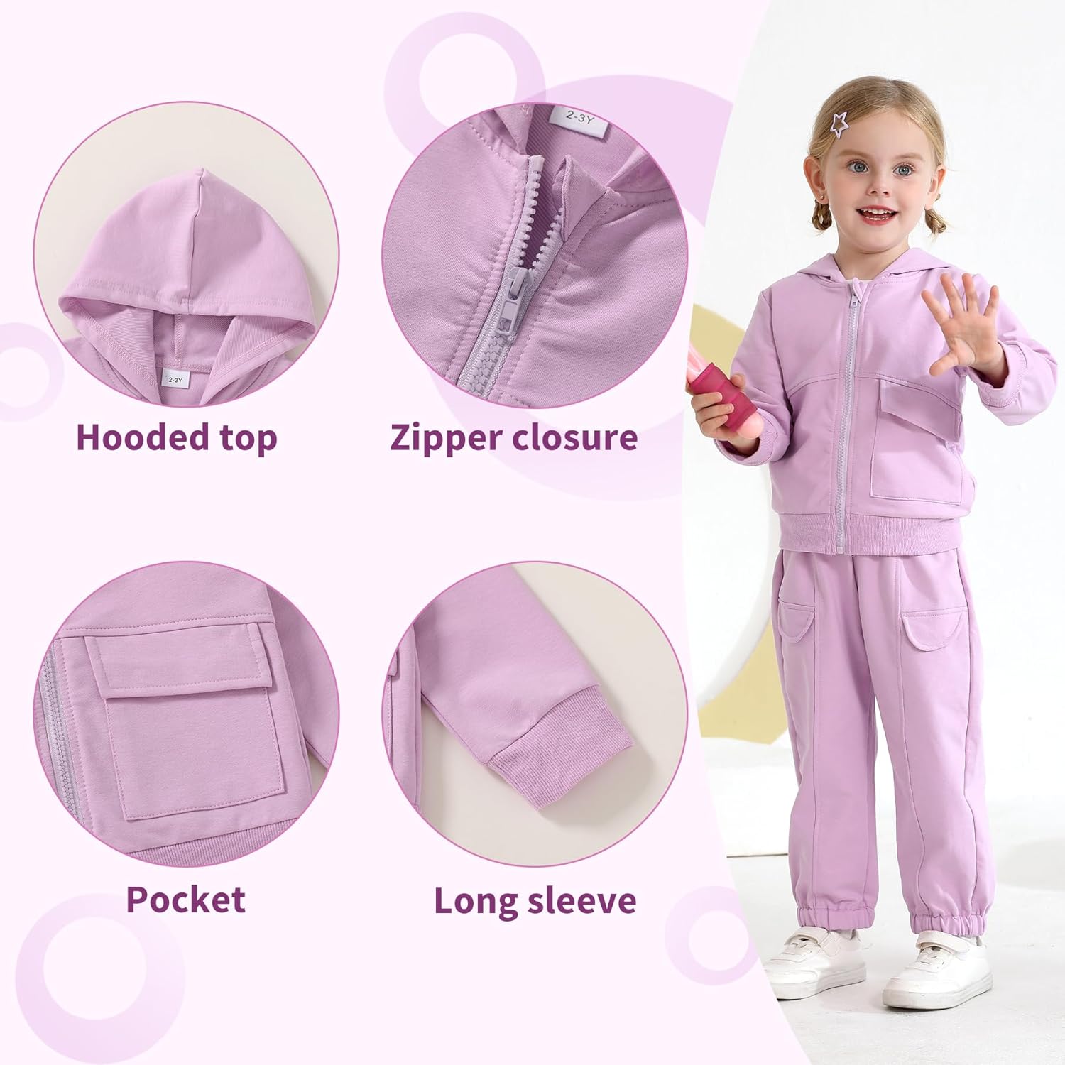 YOUNGER TREE Toddler Girls Fall Clothes Kids Hoodie Zipper Sweatshirt and Sweatpants Outfits Girls Winter Sweatsuit - Image 3