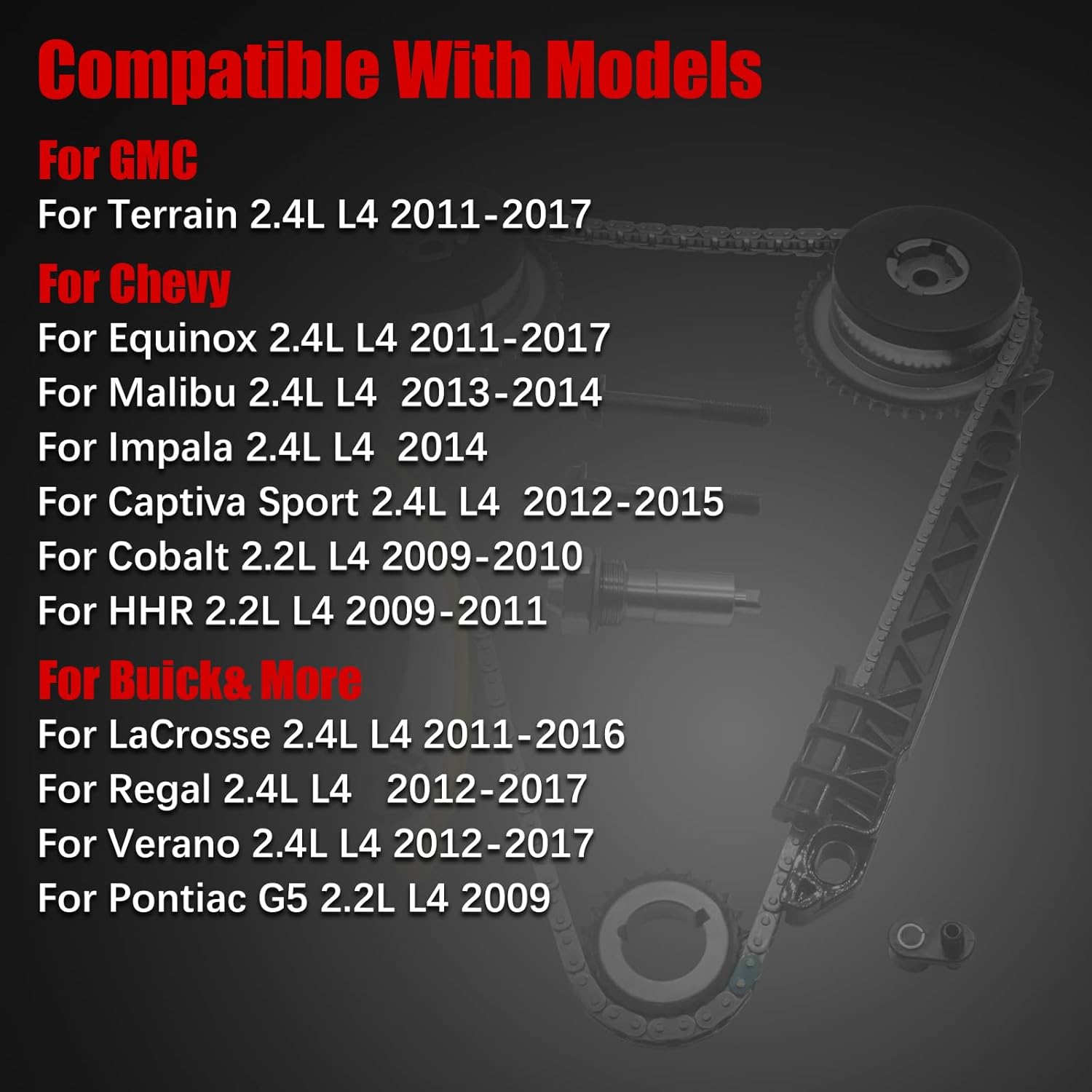 2.4 Timing Chain Kit w/Head Gasket Water Pump for Chevy Equinox Malibu, for GMC Terrain 2011-2017, for Buick Regal Lacrosse Verano 2.2 2.4L Ecotec w/VVT Solenoid Replace 9-4201S HS26517PT