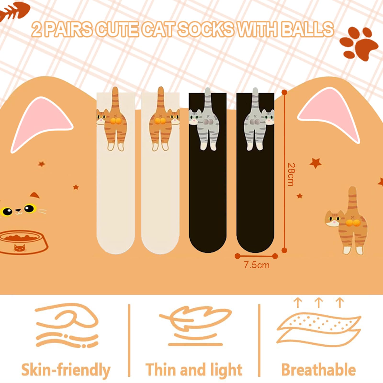 calcetines de gato, 2 pares de calcetines divertidos, 3D, 34-43, para hombres y mujeres, Halloween