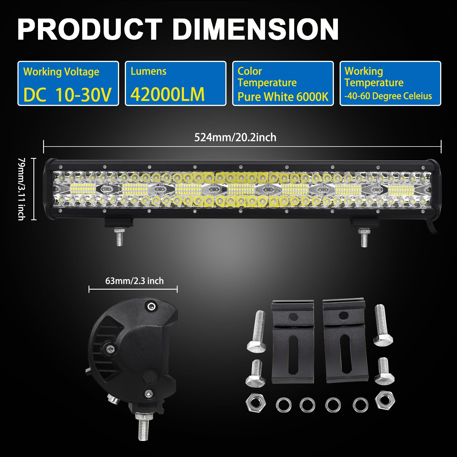 Willpower Barra Led Fuoristrada, 20 Pollici 420W Barra luminosa a LED Design a fascio combinato, Barra Luce a Led adatta per vari veicoli fuoristrada, camion, ATV, SUV, miniere
