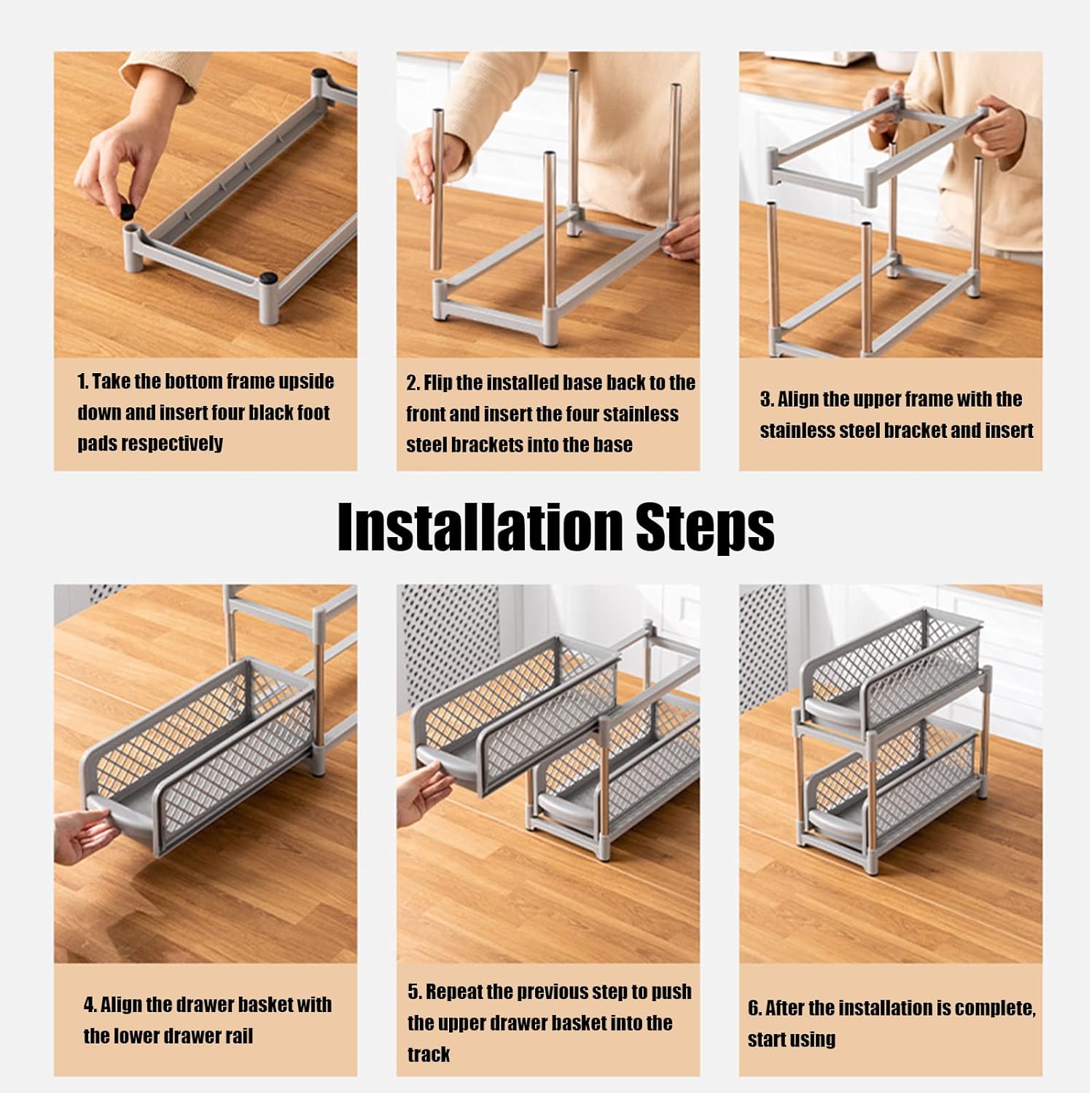 Multifunctional Storage Rack, 2-Layer Pull-Out Bathroom Kitchen Living Room Tabletop Under Sink Organizer, Hollowed-Out Breathable Drain Rack(Color:Grey) (White)