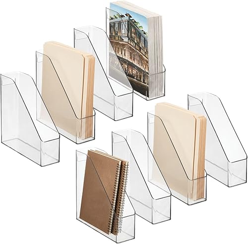 Miniatura 10 de mDesign Carpeta organizadora de archivos vertical delgada de plástico con asa, para guardar cuadernos, carpetas, sobres, revistas para oficina en