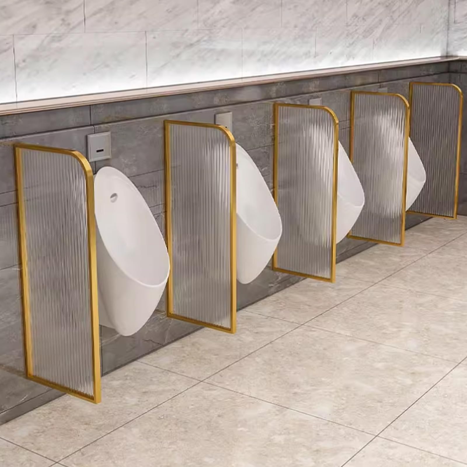 GTHTUHFD Wallmounted Urinal Partition Stainless Steel Frame Tempered Glass Privacy Screen For Men'S Restroom Waterproof Baffle For Hotels & Public Spaces,Gold-1PCS