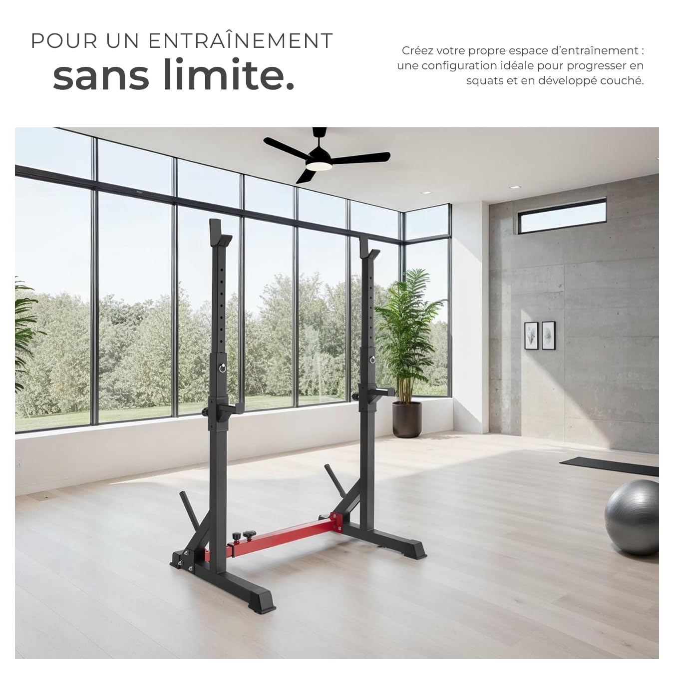 tectake® Rack de Squat Repose barre musculation, Réglable en hauteur et largeur, Cadre en acier, Charge max 120 kg, Rack musculation Support pour Barre Haltères Disque olympique - Diverses options