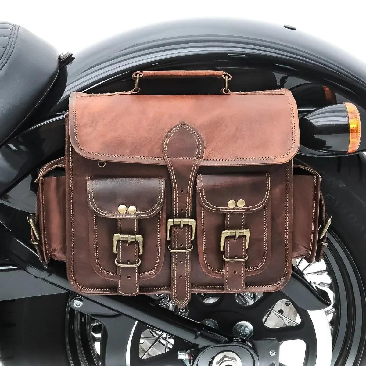 Satteltasche Motorradtasche Powersports Zubehör Rennrad 13 Zoll Leder Braun Scooter Gepäckträger Satteltaschen Wassersattel Hintergepäckträger Tasche Gepäckträger für Werkzeug Ausrüstungstasc