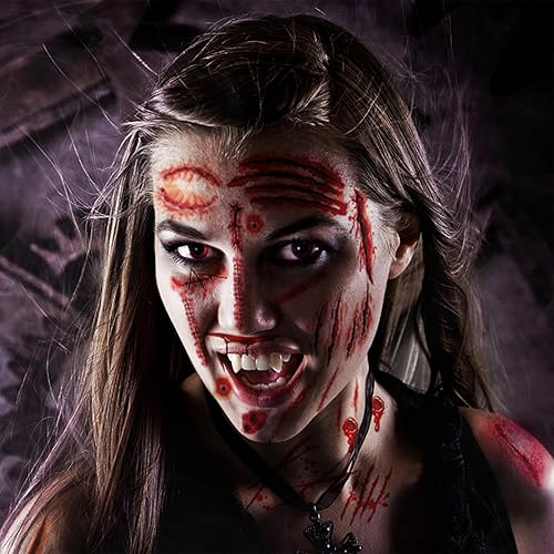 Miniatura 4 de 265 piezas de 40 hojas de tatuajes temporales de cicatrices falsas, de terror, realista, para heridas, maquillaje de cara y cuerpo, calcomanías de