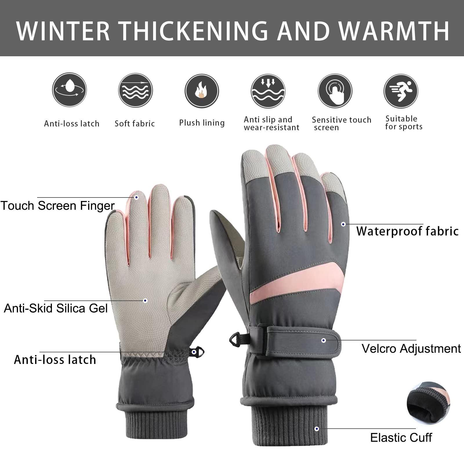 CLAPE Ski Gloves,Waterproof & Windproof Winter Profile Glove Outdoor Warm Touchscreen Snowboard Gloves, White(M)