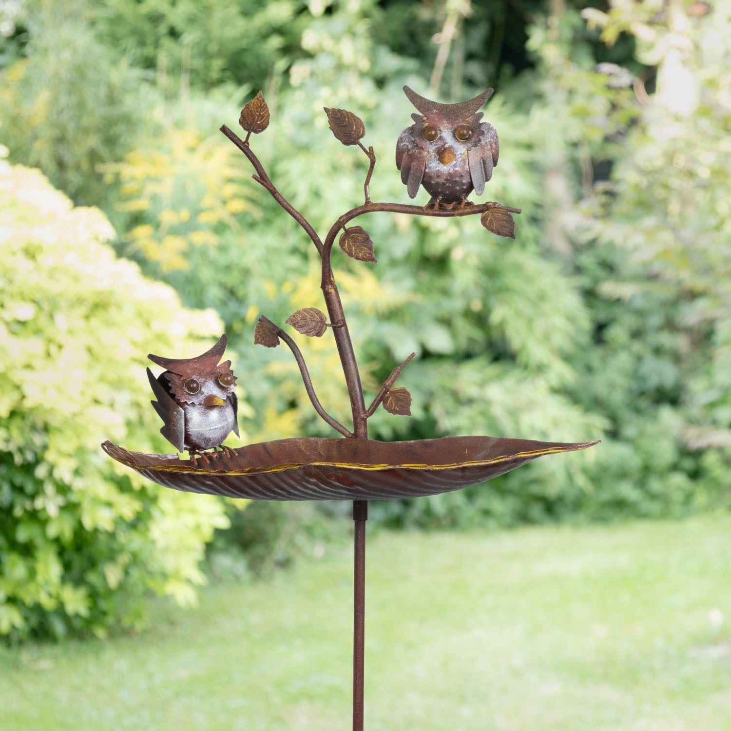 Moritz Gartenstecker Eulen Metall 129 cm – Vogeltränke Stab Gartendeko Deko