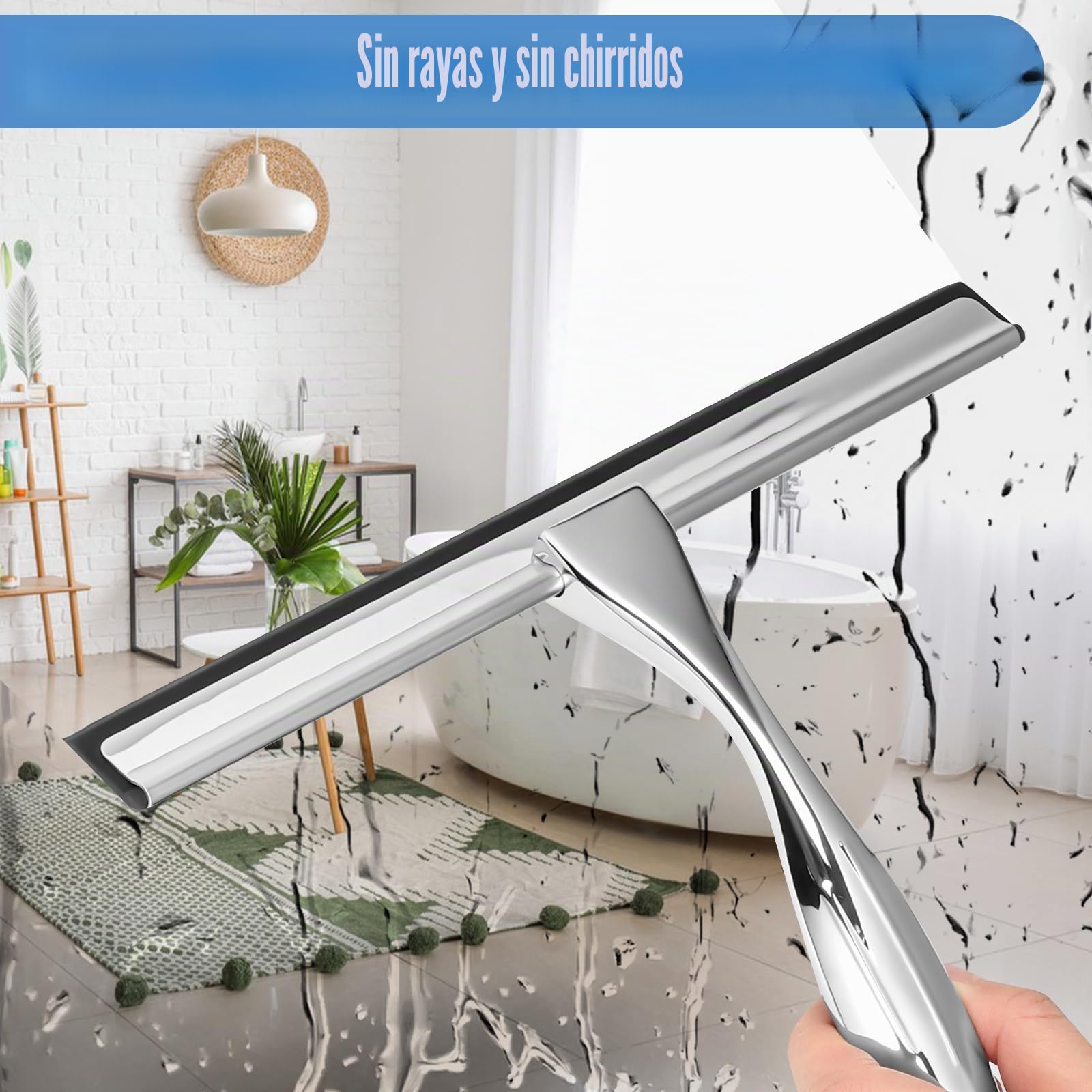 Wlich Limpiacristales de ducha, de acero inoxidable, 10 pulgadas, sin rayas, para ducha con soporte, limpiacristales para baño, ventana, espejo de coche, wlich-de-2431201